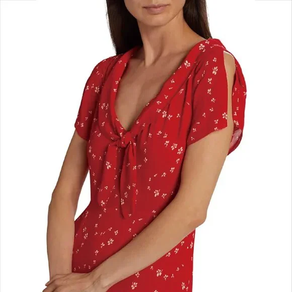 NWT ReformationTalleen Floral Tie-Neck Midi-Dress
